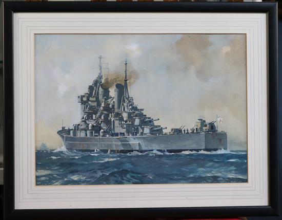 Leslie Arthur Wilcox (1904-1982) HMS Vanguard 11 x 16in.